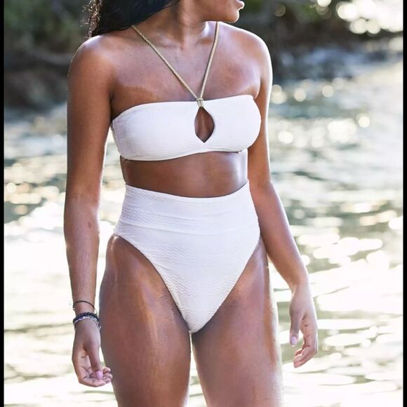 aerie Other - NWT Aerie high cut cheeky white XLribbed texture bikini bottoms swim bathingsuit